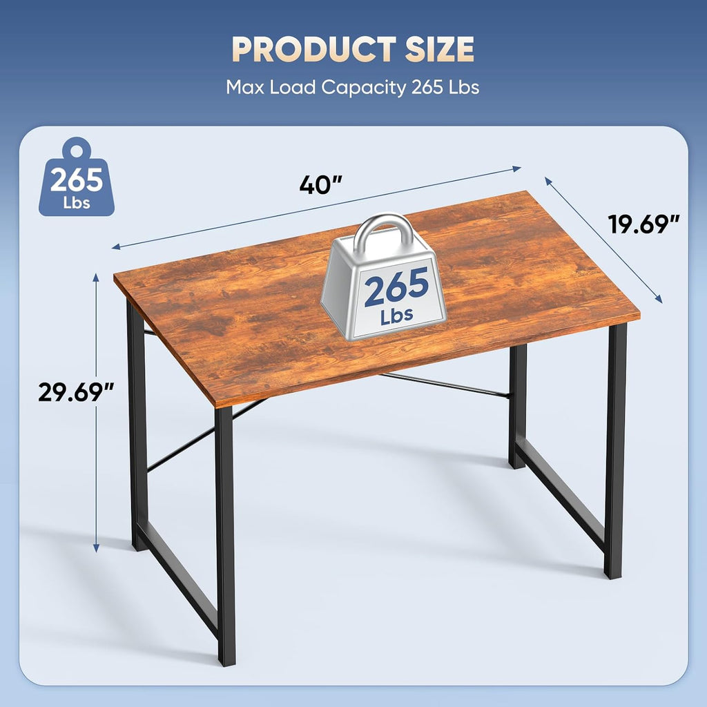 DUMOS 40 Inch Small Computer Desk, Home Office Desks for Bedroom, Brown