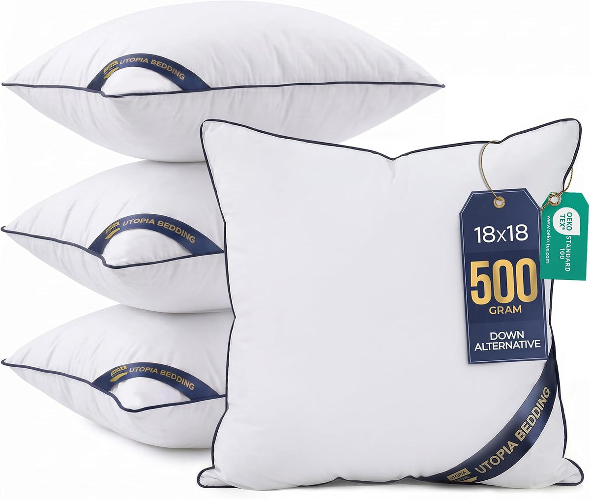 Premium Decorative Throw Pillow Inserts 18x18, Kids Throw Pillows, 4-Pack