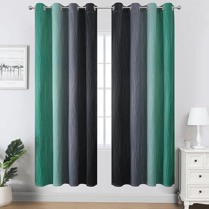 Estelar Textiler Black and Green Ombre Blackout Curtains - Image 2