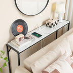 MAHANCRIS Narrow Console Table, 43.7" Sofa Table with Outlets, Marble&Black