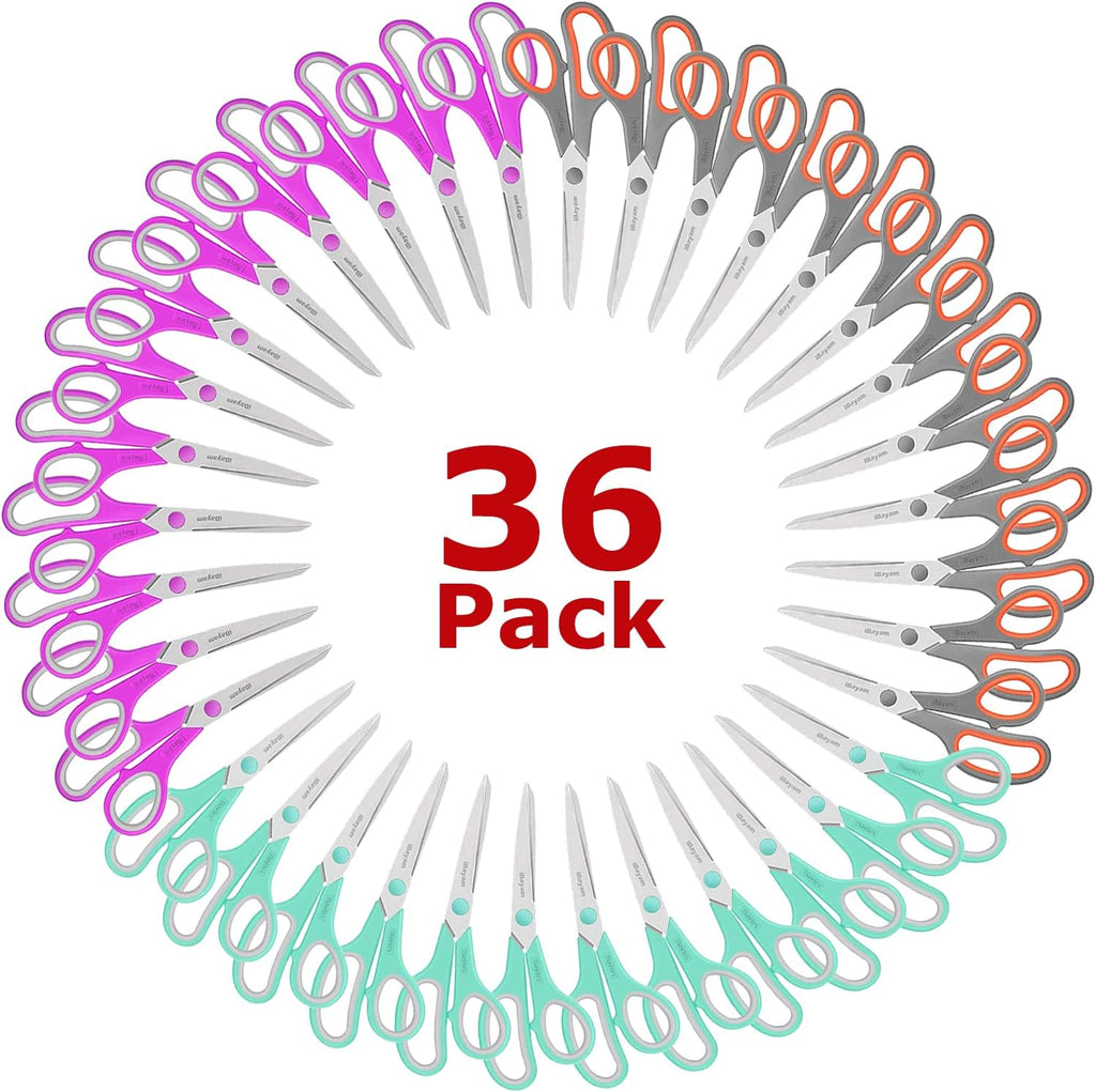 iBayam 36-Pack 8" Heavy Duty Scissors, Sharp Comfort-Grip, Left/Right Hand