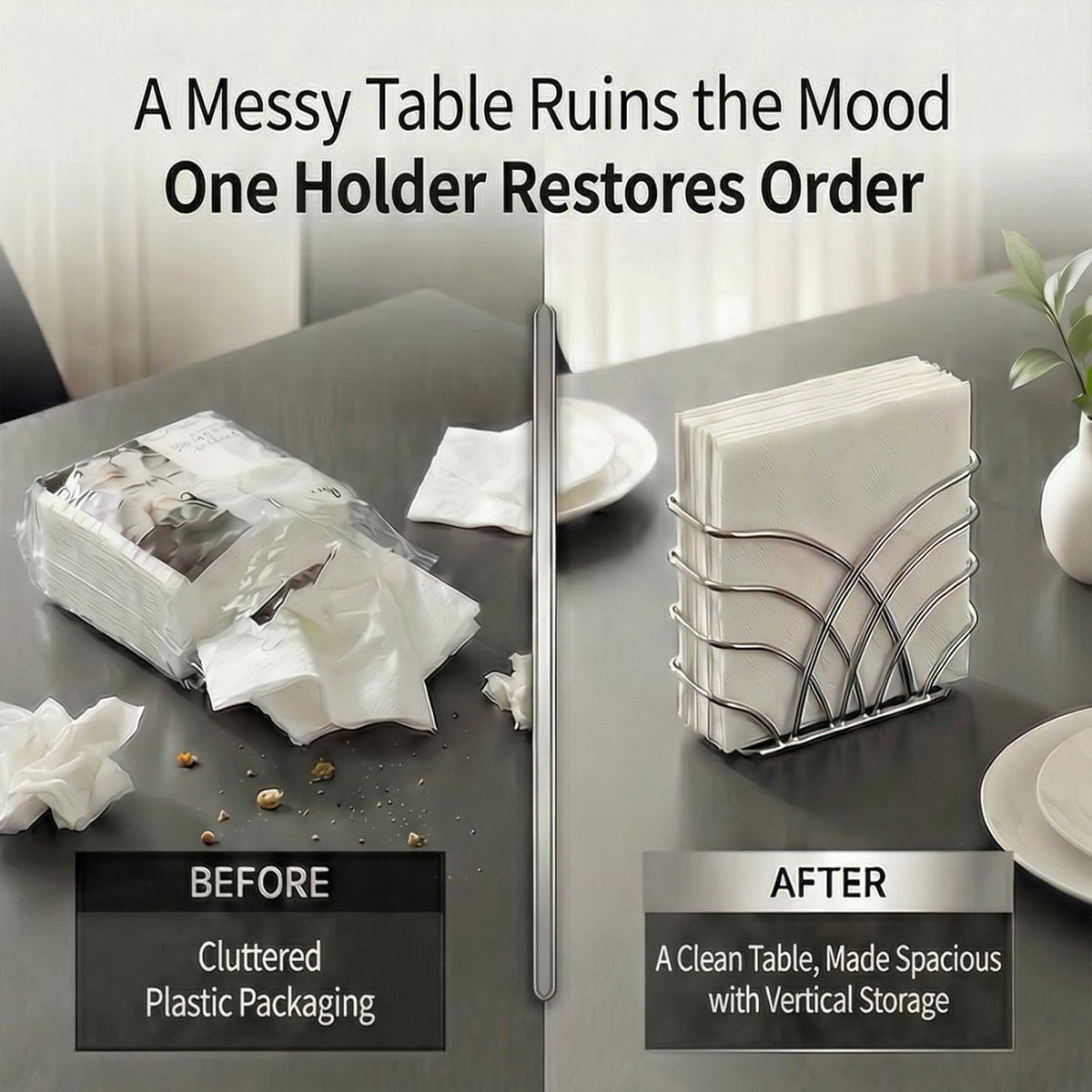 Napkin Holder for Table, Silver Iron Upright Paper Dispenser