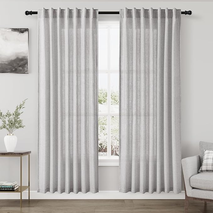 Nanspring Grey Linen Curtains 80 Inches Length by Nanspring