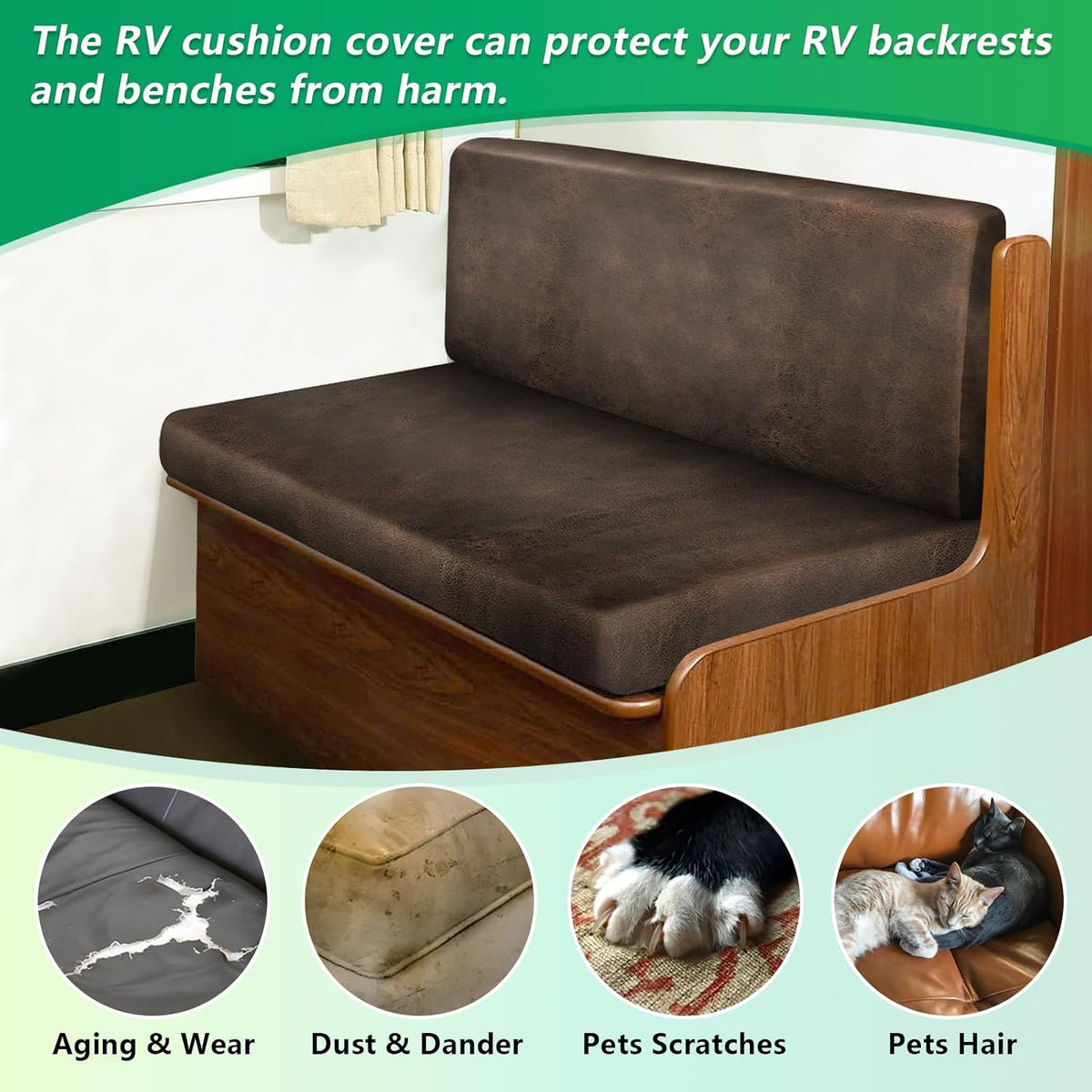 molasofa Leather Like RV Dinette Cushion Covers, RV Booth Seat Cover Stretchable Camper Cushion Couch Covers Washable Slipcovers for RV Camper Car Bench (2 Bench Cover & 2 Backrest Cover, Brown-02)