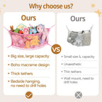 Stuffed Animal Storage Net, Large Bedside Toy Organizer Net, Cotton Plushie Toy Storage Hammock with Tether for Stuffed Animals Playroom Organization