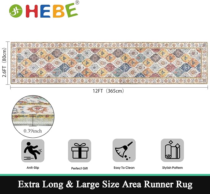 HEBE Hallway Runner Rug 2'8''x12' Washable Vintage Distressed Area Rugs Non - Image 2