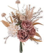 16-inch Artificial Fake Flowers Silk Table Arrangements Faux Plastic Floral Centerpieces for Home with Roses, Dandelions, Daisies, Hydrangea, Eucalyptus, Chrysanthemums and Hollyberries
