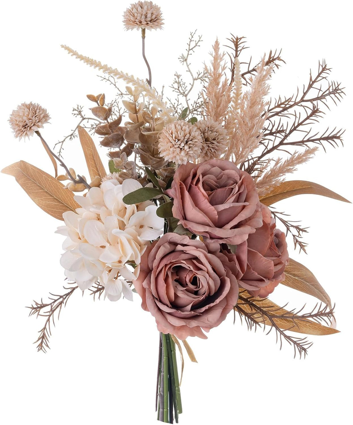16-inch Artificial Fake Flowers Silk Table Arrangements Faux Plastic Floral Centerpieces for Home with Roses, Dandelions, Daisies, Hydrangea, Eucalyptus, Chrysanthemums and Hollyberries
