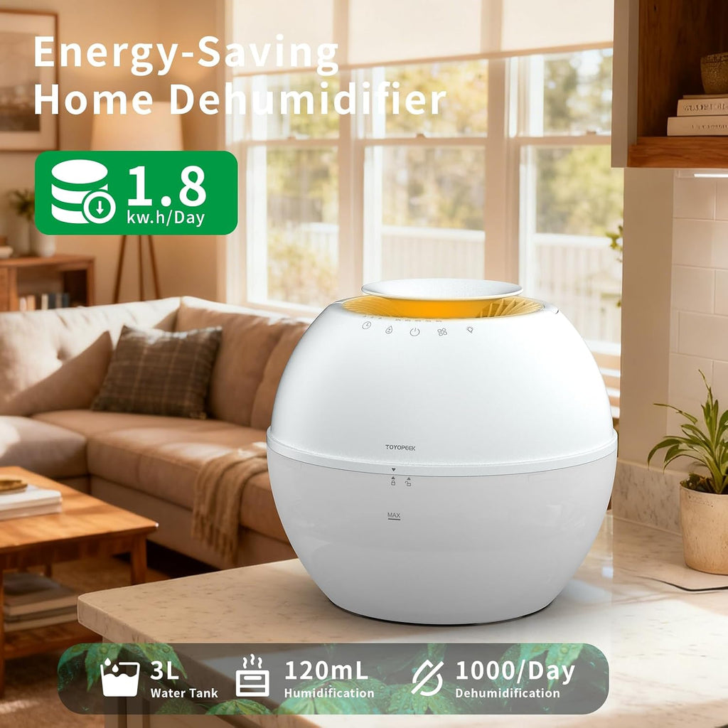 Dehumidifier & Humidifier 2-in-1 with Purifier, 101oz Tank, Whisper-Quiet Smart Steam Control for Bedroom, Baby Room, or Basement, Includes Drain Hose