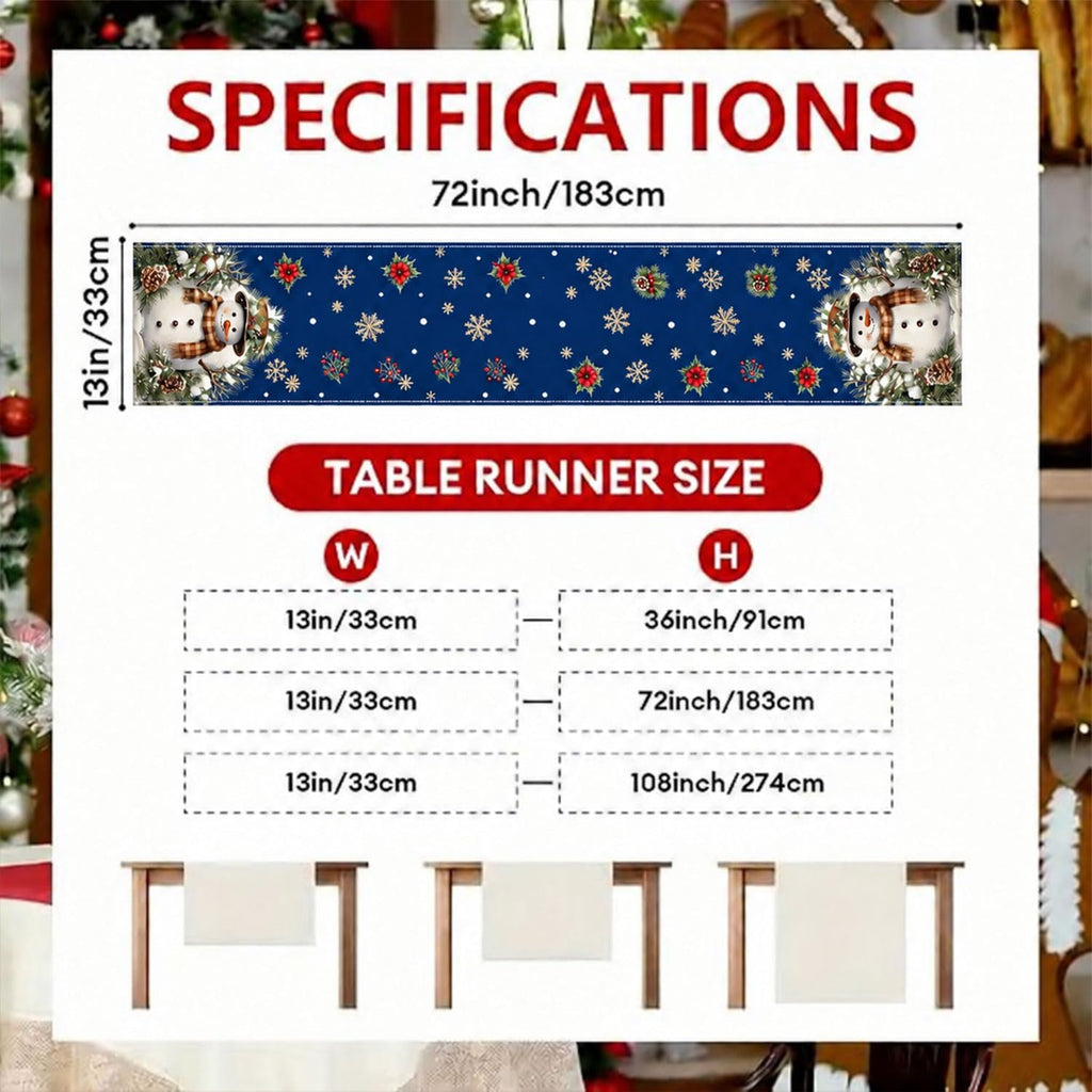 Xmas Snowman Table Runner Home Party Decor Christmas Snowflake Winter Seasonal Table Decoration for Dining Party Holiday Indoor Outdoor Decor 13x90 Inch