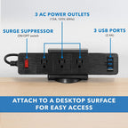 Mount-It! Desk Clamp Power Strip, 3 Outlets & 3 USB Ports