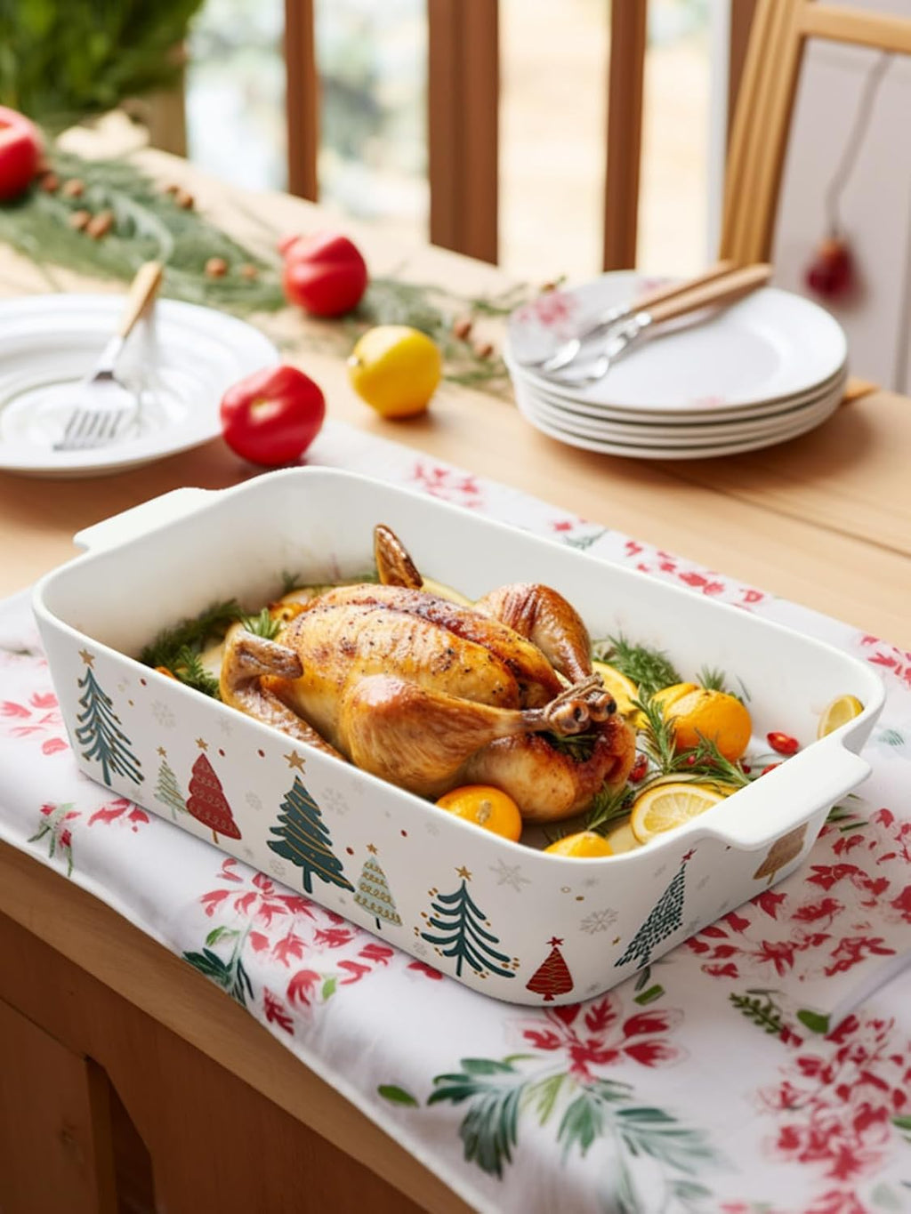 Samsle Ceramic Baking Dish with Lid, 76 oz Casserole Pan, White