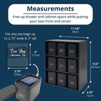 AllSpice Tea Organizer Rack with 9 Tins & 160 Magnetic Labels – Perfect for Bagged & Loose Leaf Tea Organization - Black