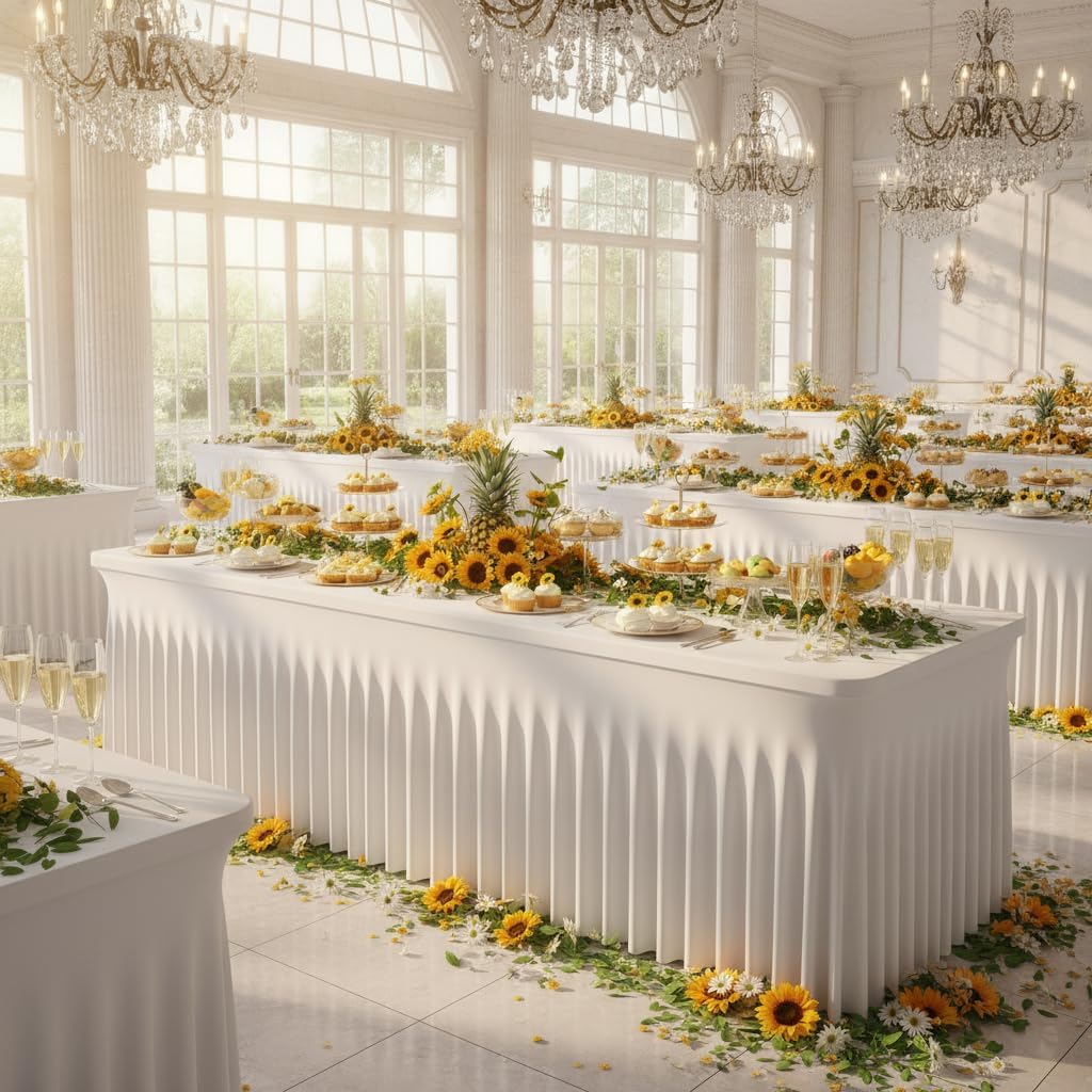 2 Pack White Rectangle Tablecloths for 6FT Table, Fitted Spandex Stretch Table Covers with Elastic, Wrinkle-Free Reusable Table Cloth for Wedding Party, Banquet & Events