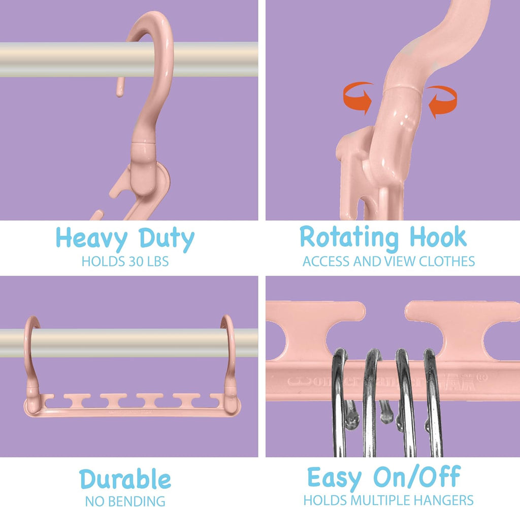 Max Space Saving Hangers, 10-Pack, 360° Hooks, Pastel Pink