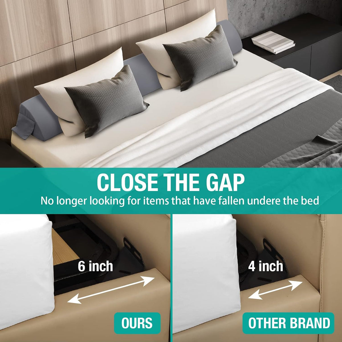 Vekkia Queen Bed Wedge Pillow for Headboard Gap,Mattress Gap Filler-Gray
