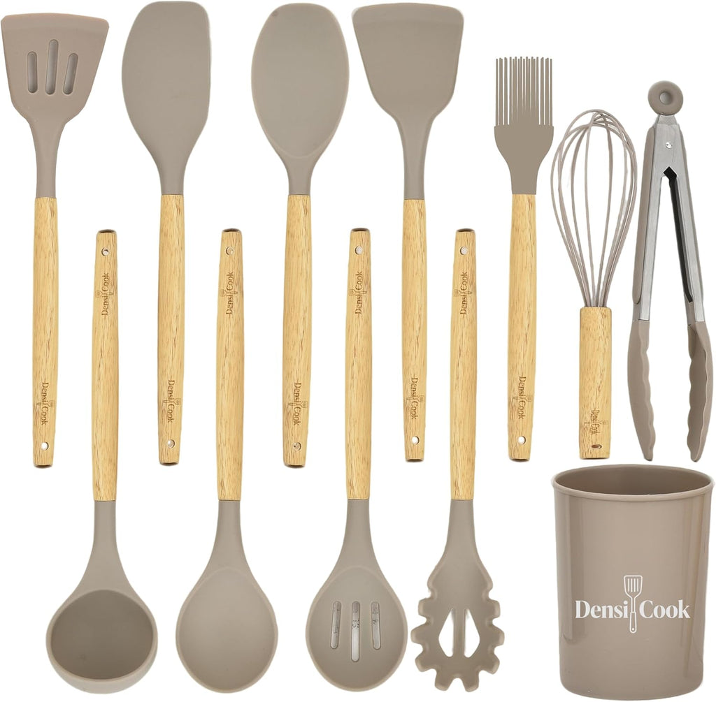 Silicone Utensils Set for Cooking - 12 Piece Set&BPA Free（Black）