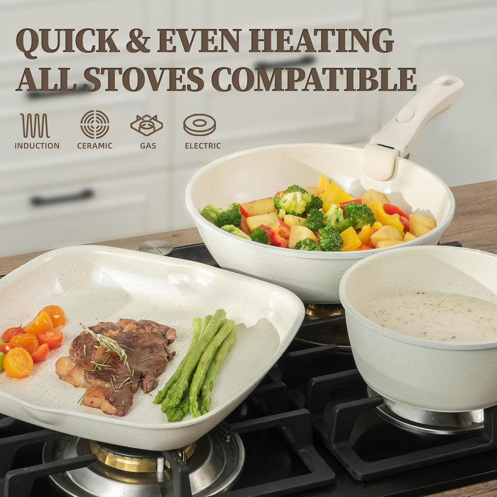 Ceramic Cookware Set Nonstick 23Pcs Pots and Pans Detachable Handle