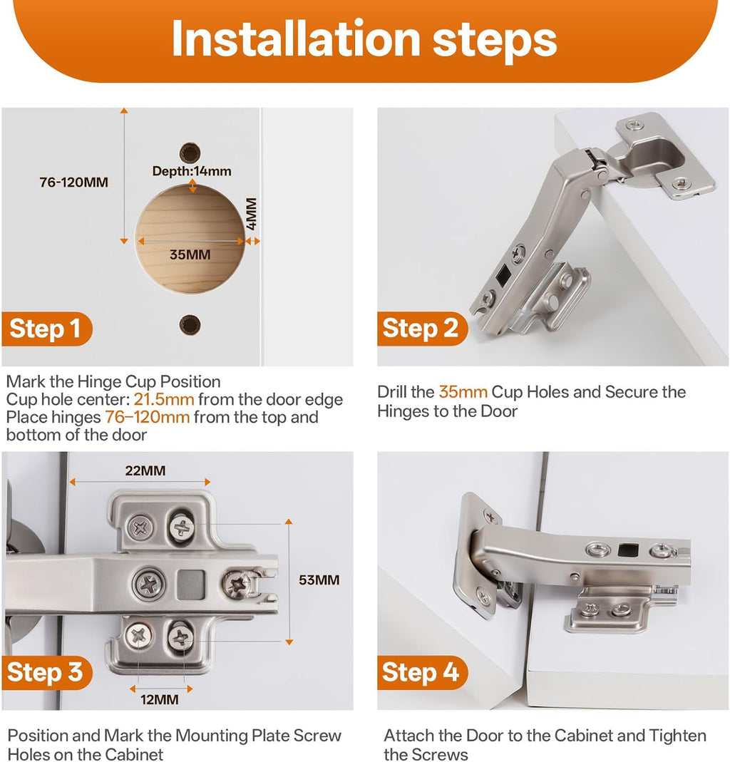 HBL' 2 Pack 45° Corner Cabinet Hinges, 45 Degree Angled Hinge Replacement for Diagonal Wall Cabinets, 35MM European Soft Close Hinges for Frameless Doors