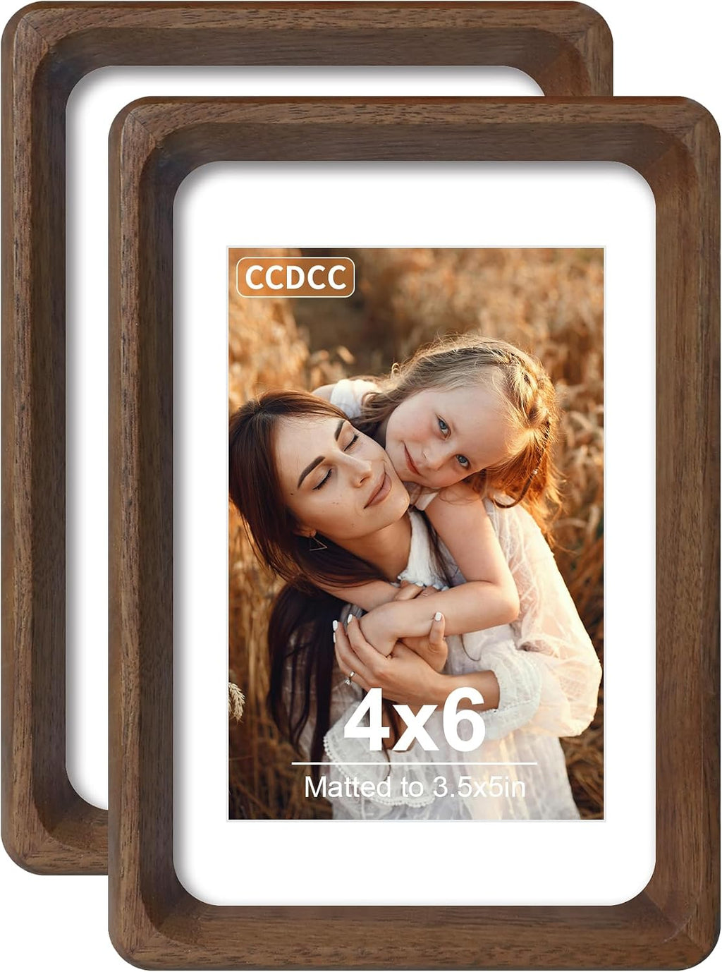 4x6 Picture Frame Set of 2, Solid Wood Frames with Tempered Glass