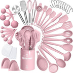 Silicone Kitchen cooking Utensils Set, AIKKIL 43 Pcs Heat Resistant Khaki Cooking Utensils Set, Turner, Tongs, Spoon, Spatula, Kitchen Gadgets Tools Set For Nonstick Cookware(Dishwasher, BPA Free)