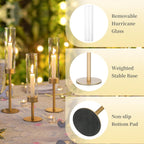 Hewory Gold Candlestick Holders: 3PCS Glass Hurricane with Brass Base