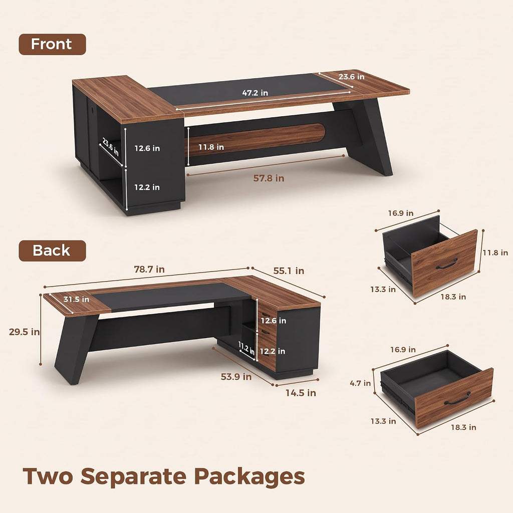 Jocoevol 78.7" L-Shaped Executive Desk, Extra Large Home Office Desk