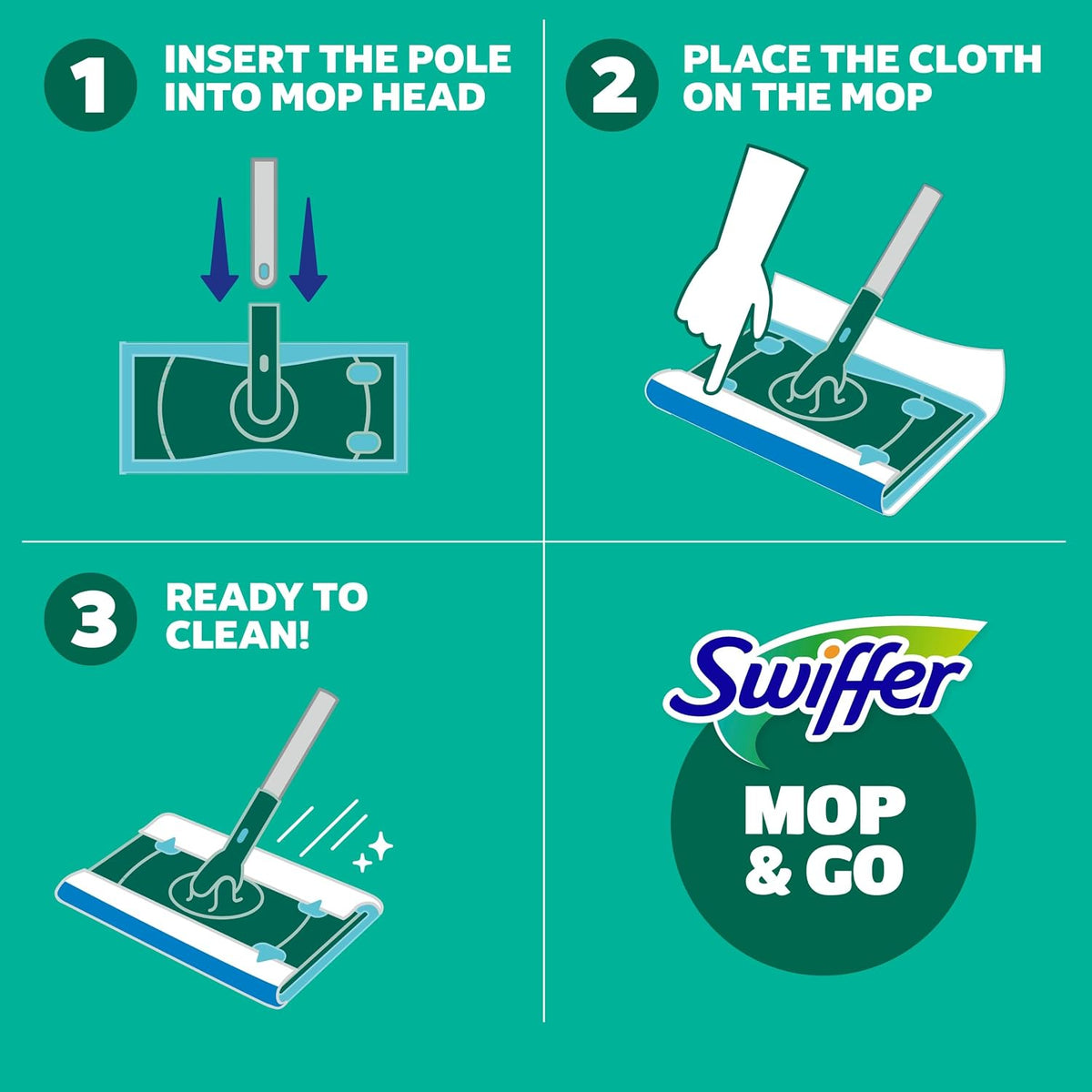 Swiffer Sweeper 2-in-1 Mops for Floor Cleaning, Dry and Wet Multi Surface Floor Cleaner, Sweeping and Mopping Starter Kit, Includes 1 Mop + 19 Refills, 20 Piece Set