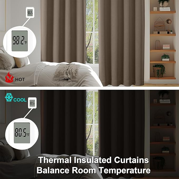 Simplebrand Ava Brown Short 36 Inches Blackout Curtain 2 Panels Set, Half - Image 6