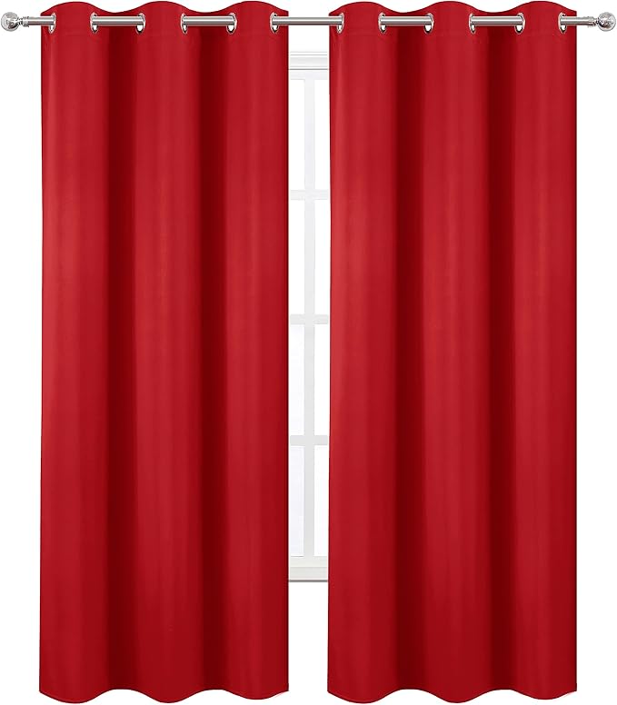 LEMOMO Blackout Curtains 38 x 84 inch/Bright Red Curtains Set of 2 - Image 2