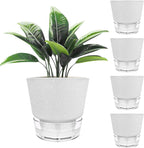 2024 Upgraded 5 Pack 6-Inch Self-Watering Planter Pots with Deep Reservoir for Indoor and Outdoor Plants with Planting Tools (Frosted Black)