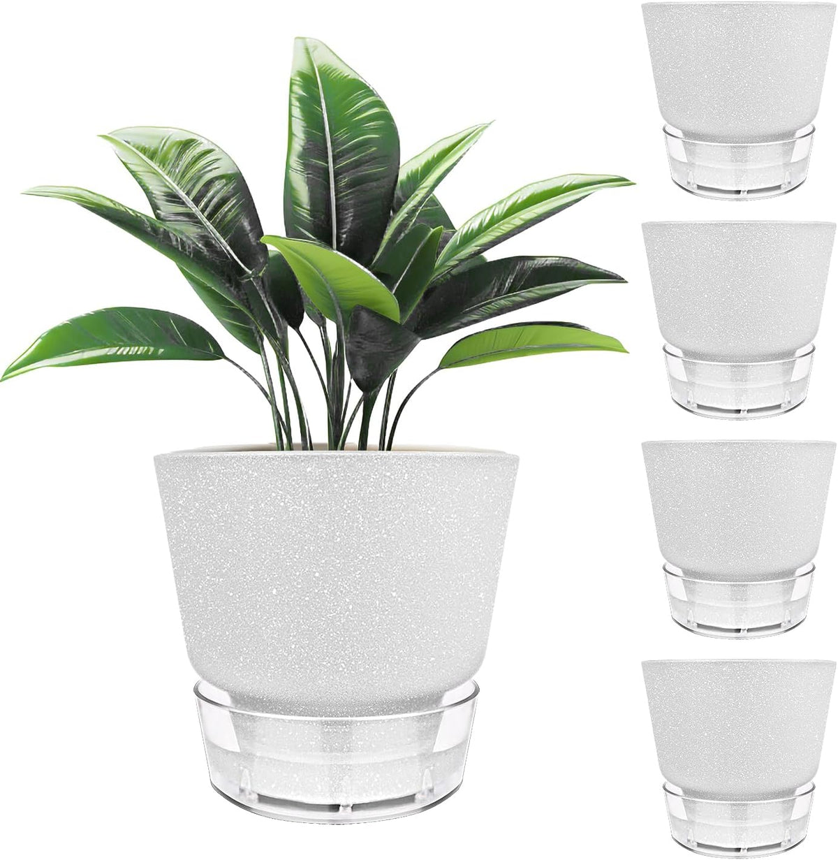 2024 Upgraded 5 Pack 6-Inch Self-Watering Planter Pots with Deep Reservoir for Indoor and Outdoor Plants with Planting Tools (Frosted Black)