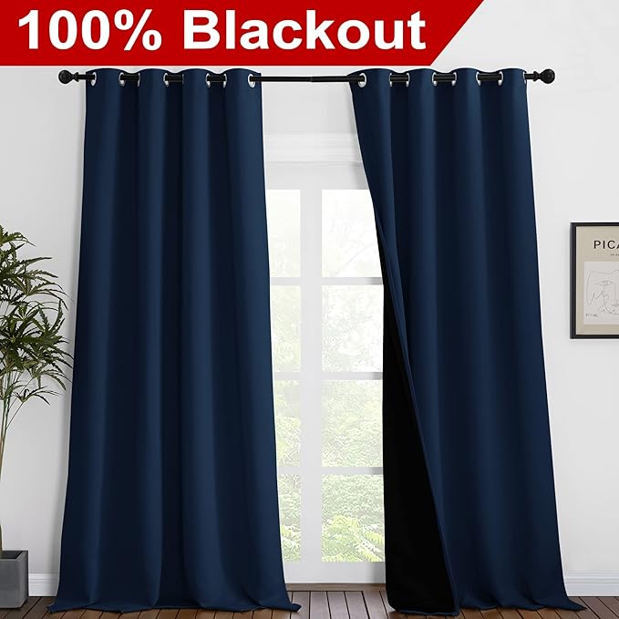 NICETOWN 100% Blackout Curtains 102 inches Long, Noise Reduction Window - Image 2