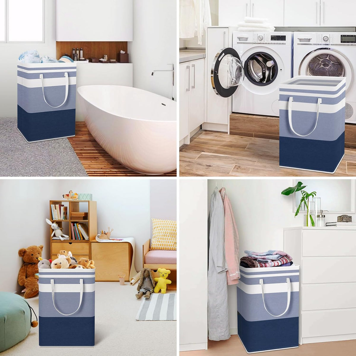 HomeHacks 2 Pack Large Laundry Baskets, Laundry Hampers Bags (Blue 75Lx2)