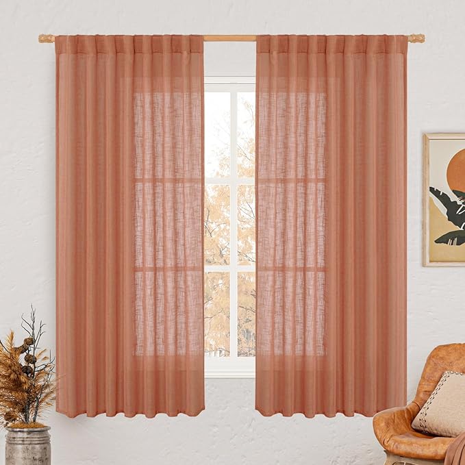 LAMIT Light Filtering Linen Curtains 63 inches Long by LAMIT