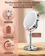 7" Lighted Makeup Mirror with Magnification 10X, Height Adjustable,3 Lights