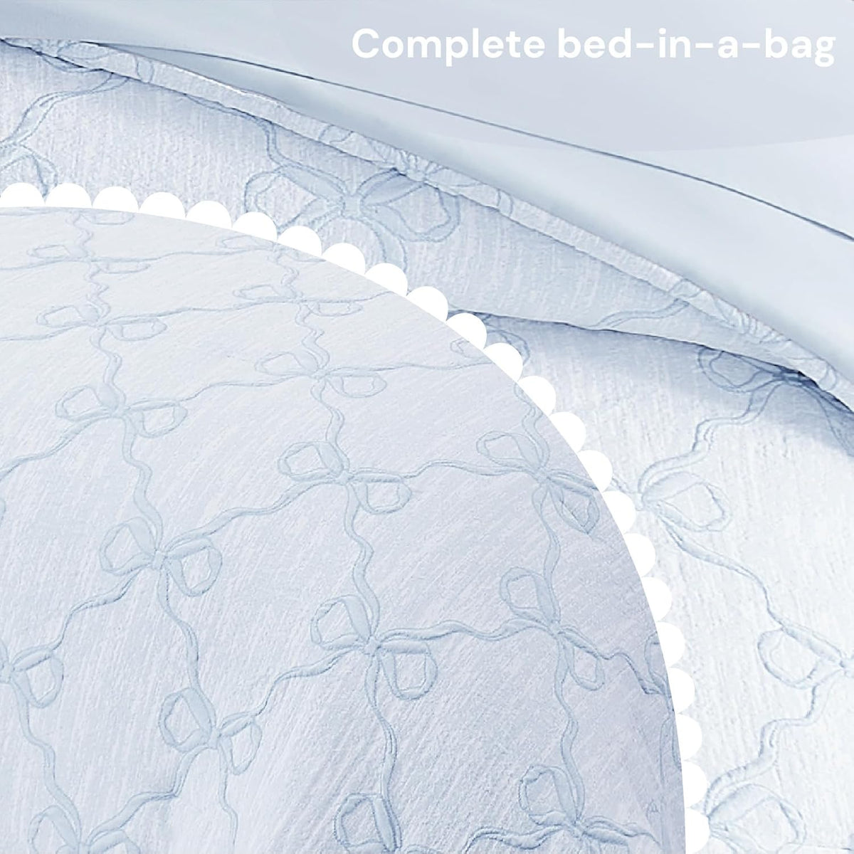 Full Size Comforter Sets for Girls - 7 Pieces Blue Bow Bed in a Bag