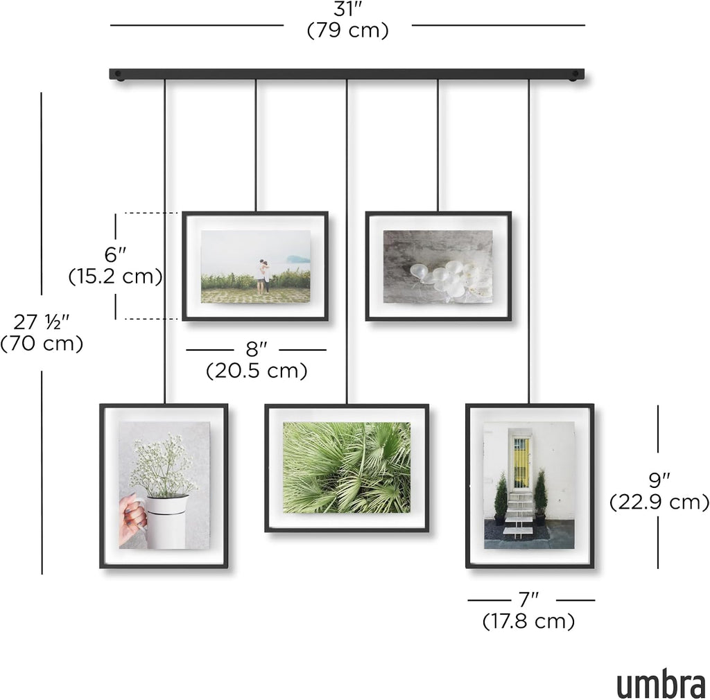 Umbra Exhibit Picture Frame Set, Adjustable Wall Mount, Set of 5, Black