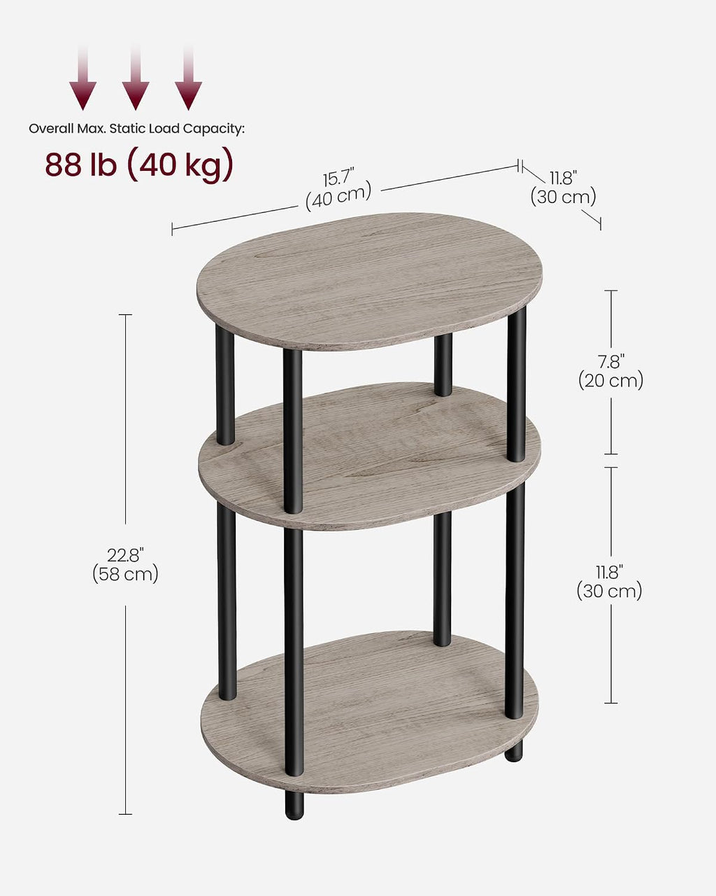 VASAGLE Side Table, Small End Table, Tall Nightstand, Steel Frame