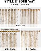 Lazzzy Grey Floral Linen Curtains 96 Inch Farmhouse Back Tab Drapes - Image 4
