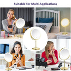 Gold Makup Mirror with Lights, 10X Magnifying Lighted Vanity Mirror, 8 Inches 360 Swivel Two-Sided Tabletop Mirror Gold Finish