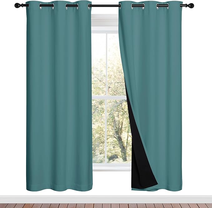 NICETOWN 100% Blackout Window Curtain Panels, Sea Teal, 2 Pieces, 42-inch Wide by NICETOWN