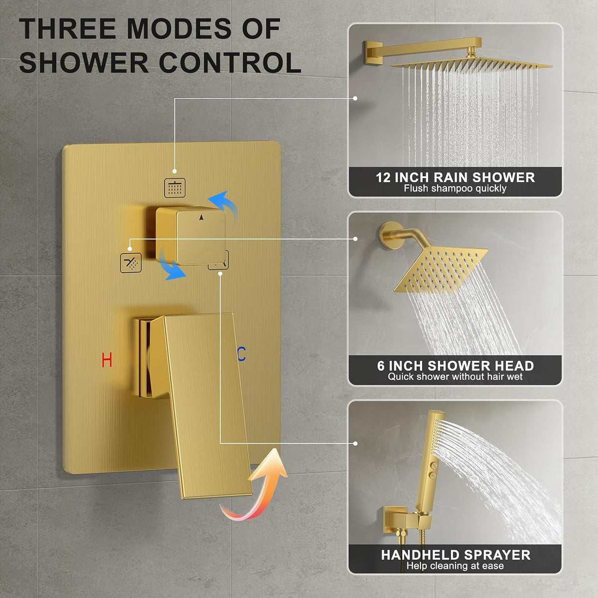 Rain Shower System 12"&6" Shower Heads Wall Mount Shower Faucet Set