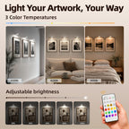 EZVALO Picture Lights for Wall, 2000mAh Rechargeable Battery Magnetic Poster Lights with 3 Color Temps & 12 RGB, Remote Dimmable Timer Painting Light, Wall Decor Light for Art Display, Frame (3 Pack)