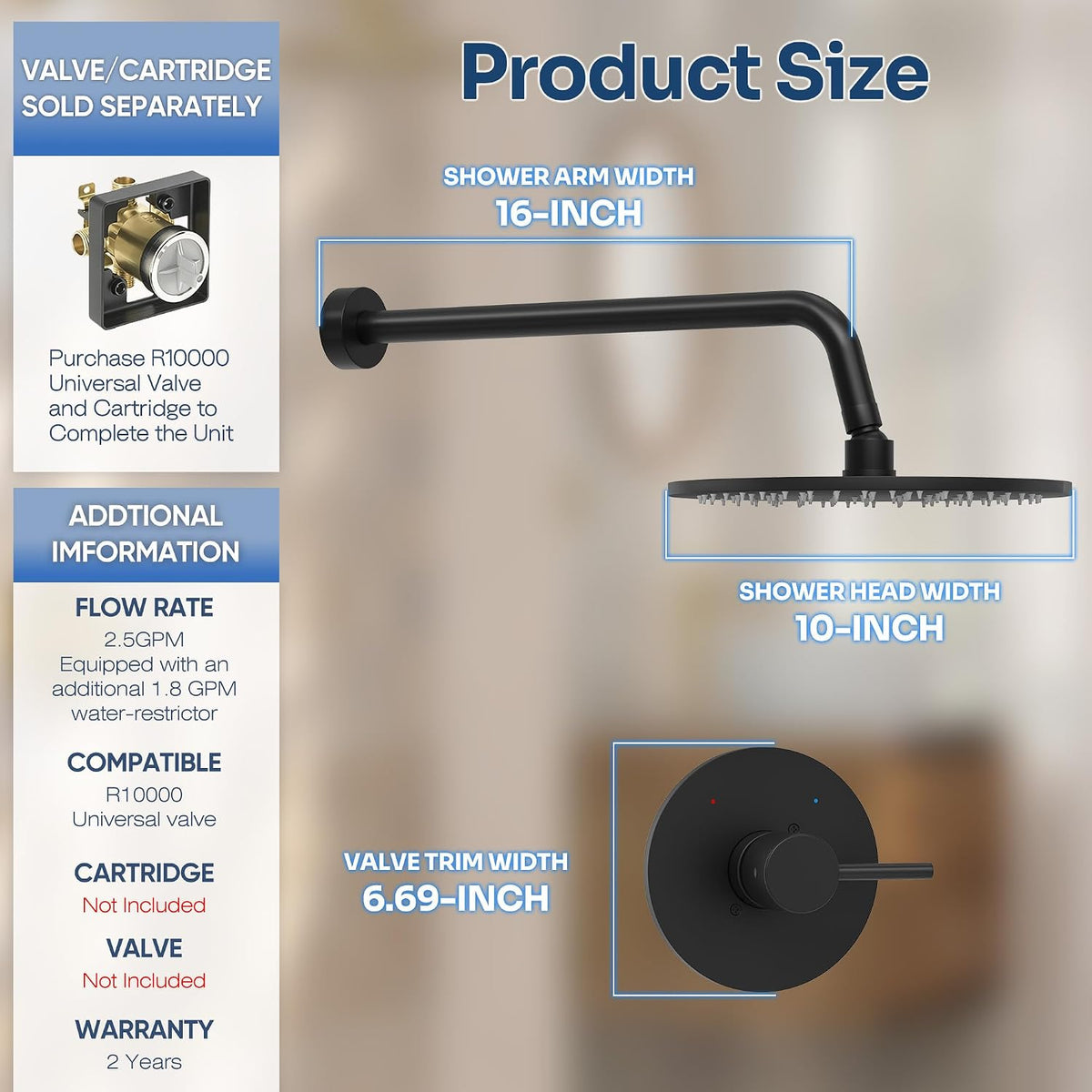 Replacement for Delta Shower Trim Kit 14 Series Matte Black