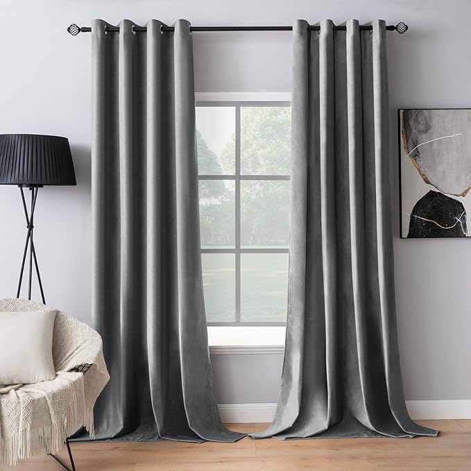 MIULEE 2 Panels Blackout Velvet Curtains Solid Soft Grommet Grey Curtains by MIULEE