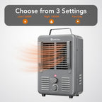 Comfort Zone Milkhouse Style Utility Space Heater with Adjustable Thermostat, Electric, Portable, 3-Prong Plug, Overheat Protection, & Tip-Over Switch, Ideal for Garage or Workshop, 1,500W, CZ798GR3