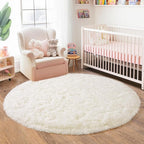 4'x4' Cream Round Rugs for Girls Bedroom, Ultra Soft Fluffy Circle Rug for Kids - Image 8