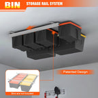 TORACK Garage Ceiling Bin Storage Rack, Overhead Tote Storage Rail System