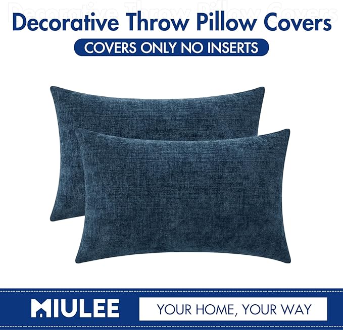 MIULEE Pack of 2 Blue Throw Pillow Covers 12x20 Inch Soft Chenille Lumbar - Image 6